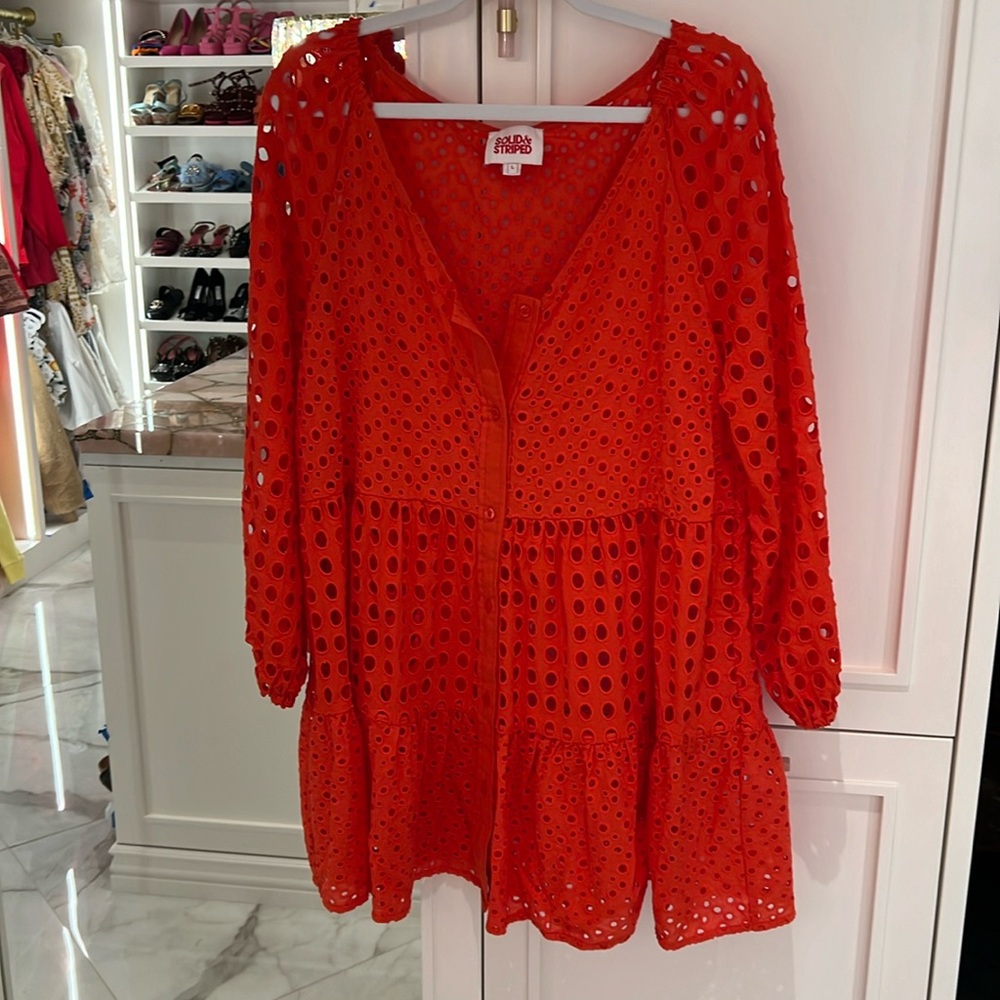 Solid & Striped Evan Mixed eyelet dress coverup beach size L large red orange